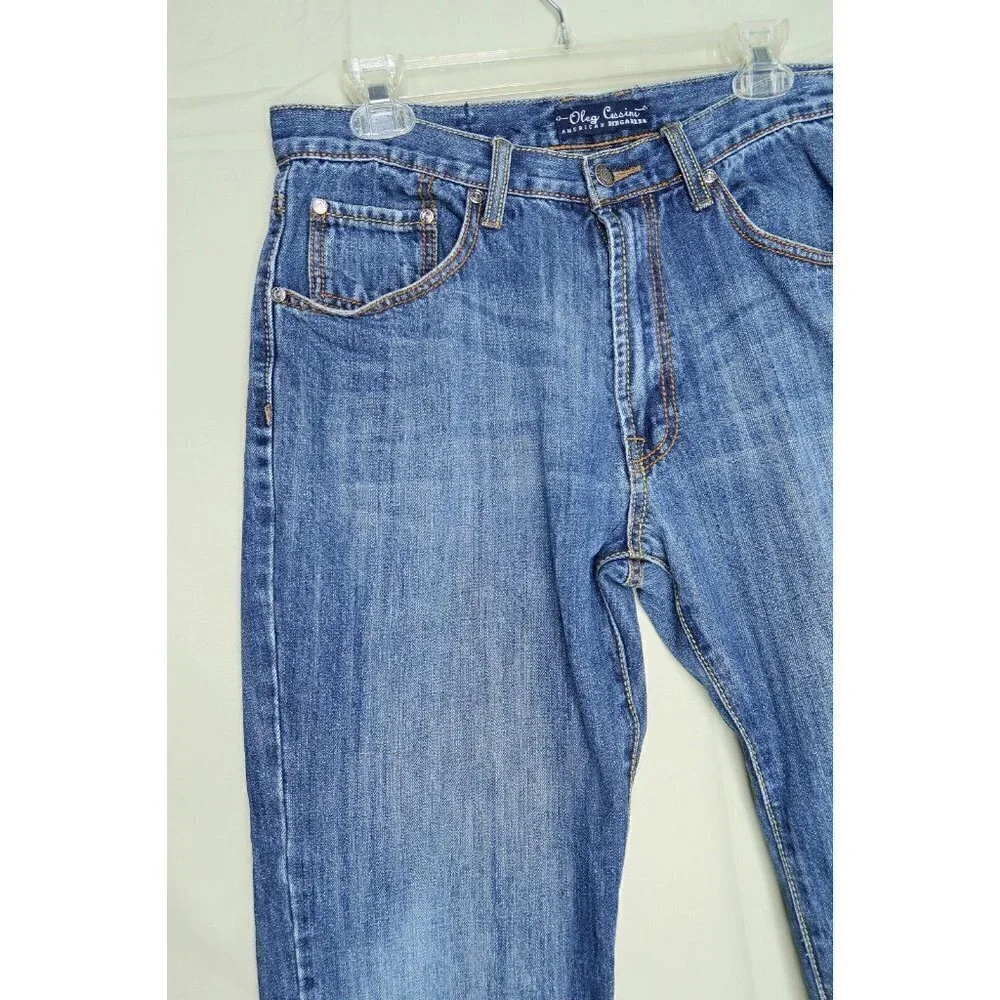 Oleg Cassini American Dungarees Straight Blue Jeans Dark Wash Mens Size 34x29.5
